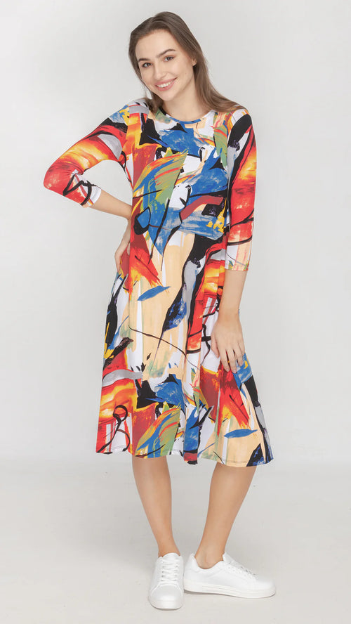 KMW Bright Multi-Colored A-line Dress