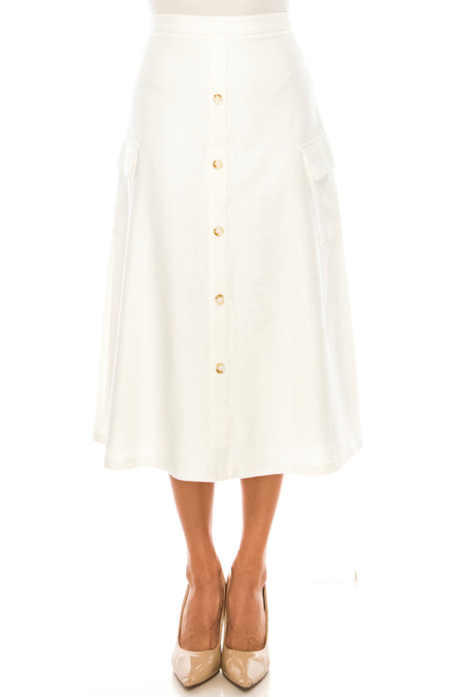 YAL Women's Long White Button Front Skirt