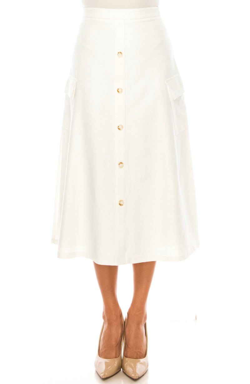 YAL Women's Long White Button Front Skirt