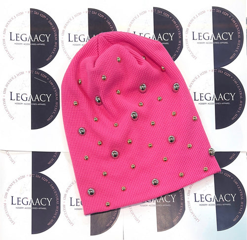 TCS Hot Pink Bejeweled Waffle Cotton Beanie