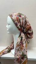 TCS Light Pink & Beige Floral Print Pretied W/Out Velvet Band