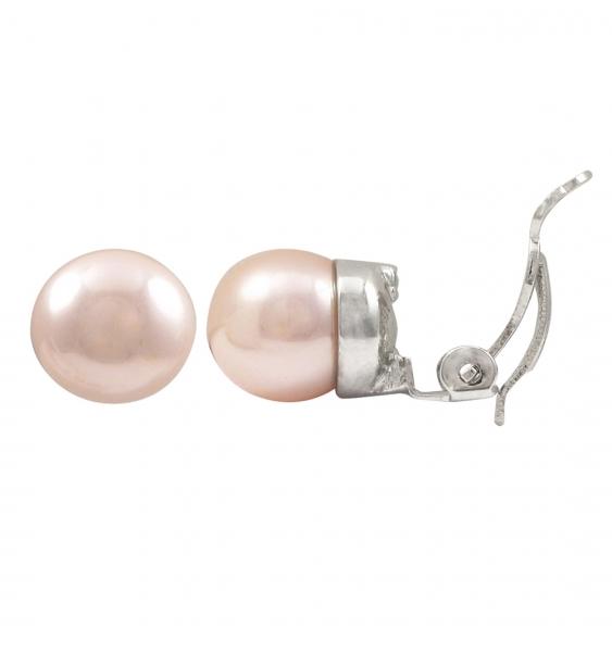 DLF Pink 10mm Glass Pearl On Rhodium Plated Stud Clip On Pink/Silver Earrings
