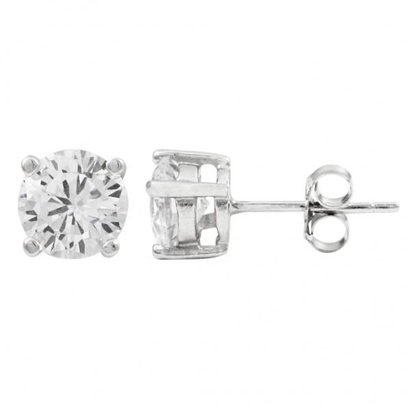 DLF White 6mm, Rhodium Plated Sterling Silver Post Stud White/Silver Earrings