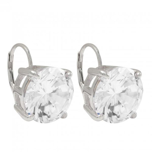 DLF White 12mm CZ On Sterling Silver Lever Back Silver/White Earrings
