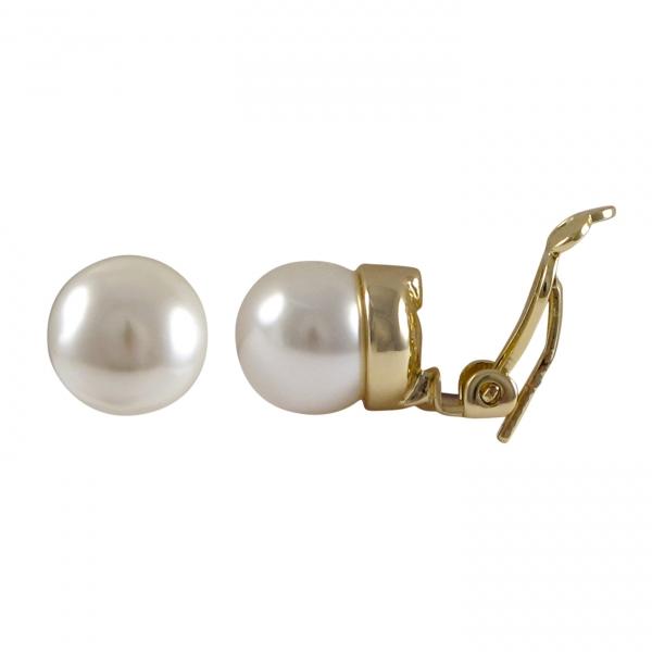 DLF White 10mm Glass Pearl On Gold Plated Stud Clip On Gold/Champaign Earrings