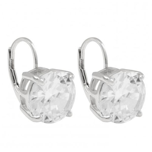 DLF Rhodium Plated Sterling Silver, 10mm Round, Lever Back Silver/White Earrings